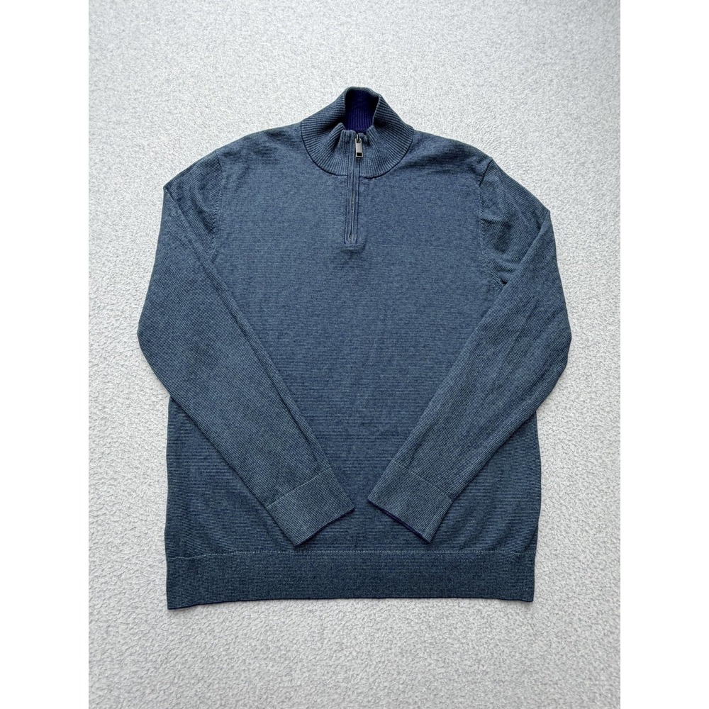 Bonobos Sweater Mens Medium Blue Cotton Cashmere 1/4 Zip Mock Neck Knit Pullover